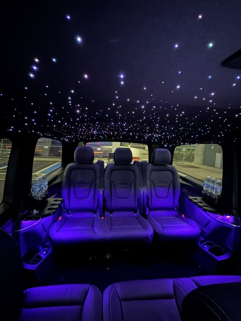 Mercedes V-Class luxury cabin interior with starlight headliner — Travel in Style Essex chauffeur