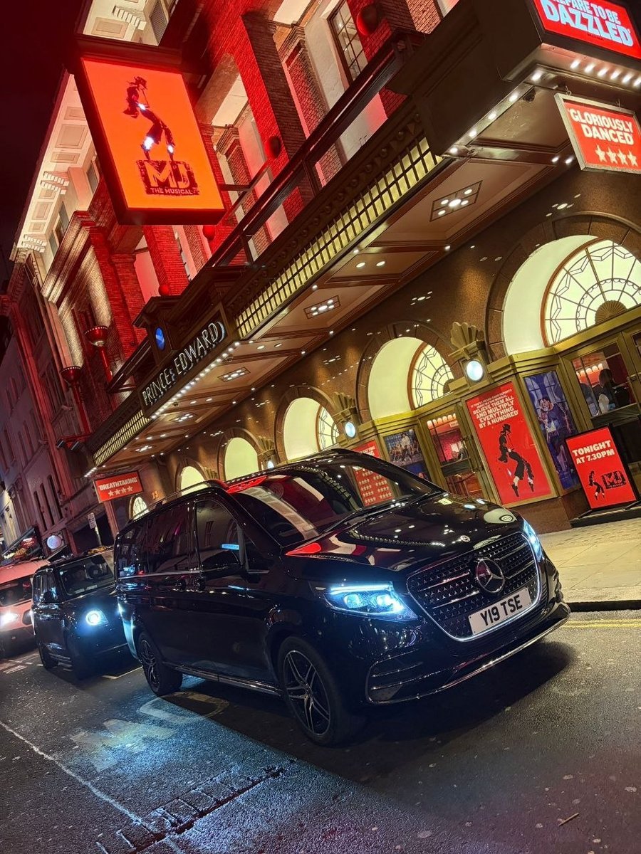 Travel in Style Essex Mercedes V-Class outside the Prince Edward Theatre, London — West End chauffeur service
